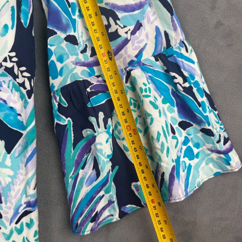 Lilly Pulitzer Blue Purple Pineapple Off Shoulder Bell Sleeve Rayon Dress M - Picture 8 of 10